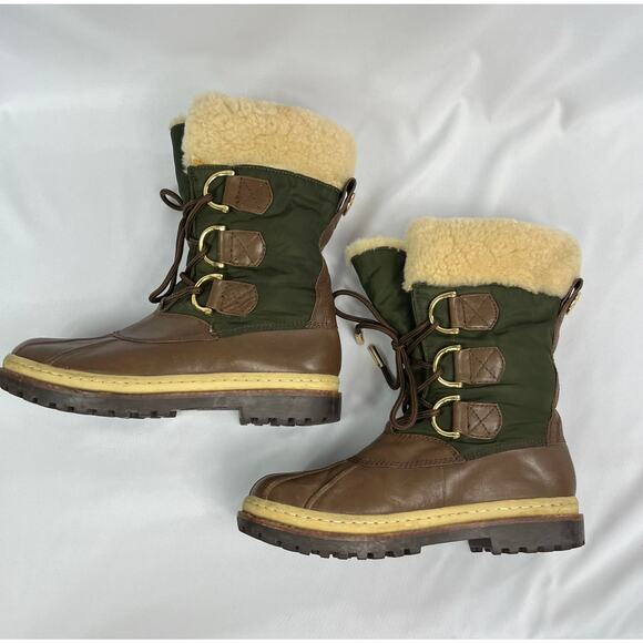 TORY BURCH DUCK NYLON/LEATHER LACE UP BOOTS - Picture 7 of 10